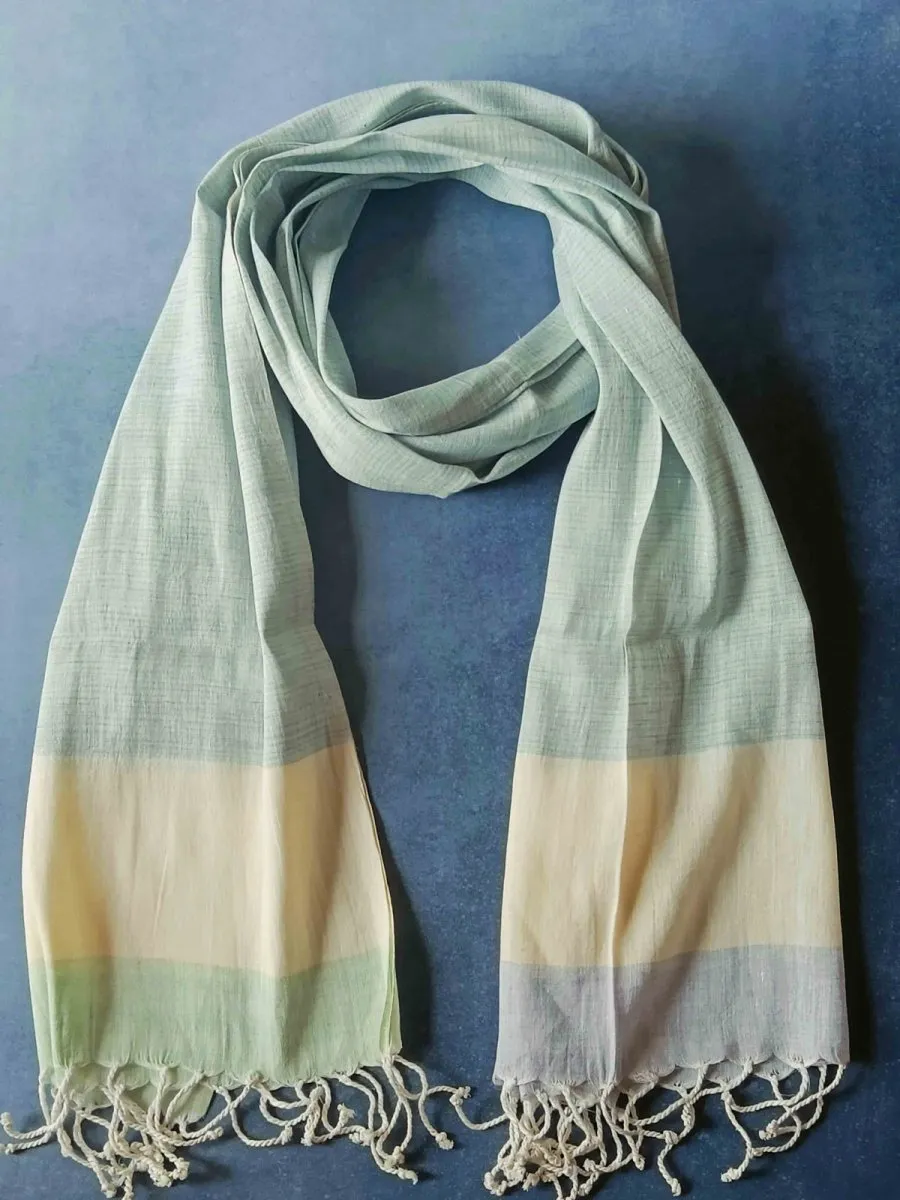 Striped Hemp Fabric Unisex Stole- Green & Yellow