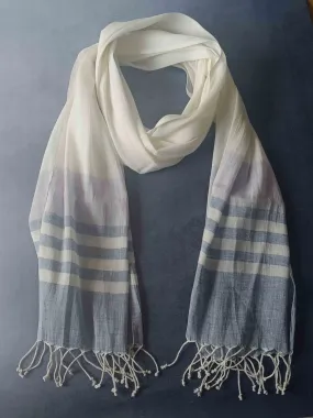 Striped Hemp Fabric Unisex Stole- Grey & White