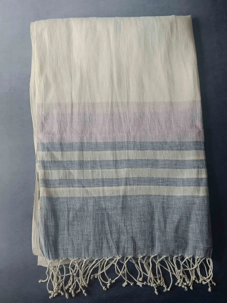 Striped Hemp Fabric Unisex Stole- Grey & White