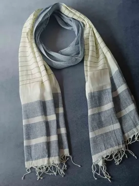Striped Hemp Fabric Unisex Stole- Grey Broad Stripes