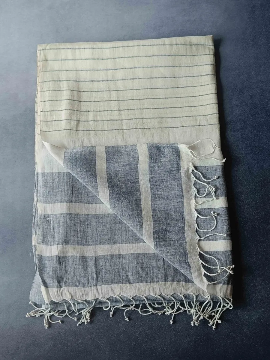 Striped Hemp Fabric Unisex Stole- Grey Broad Stripes