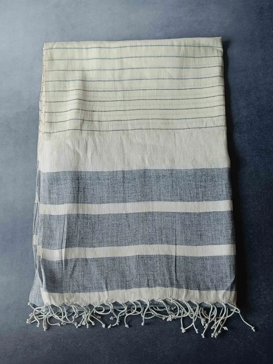 Striped Hemp Fabric Unisex Stole- Grey Broad Stripes