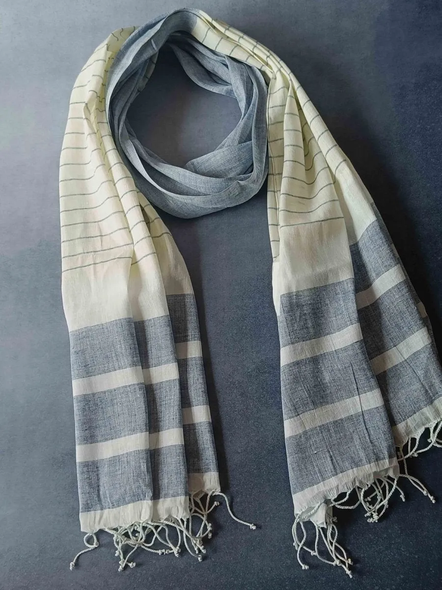 Striped Hemp Fabric Unisex Stole- Grey Broad Stripes