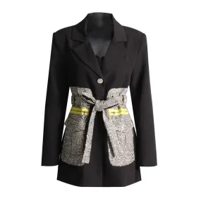 Vintage Blazer For Women Notched Collar Long Sleeve Patchwork Colorblock Blazers Female Autumn Clothing Style