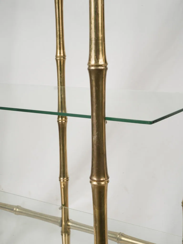 Vintage French Brass and Glass Faux Bamboo Étagère w/ Four Shelves 70"