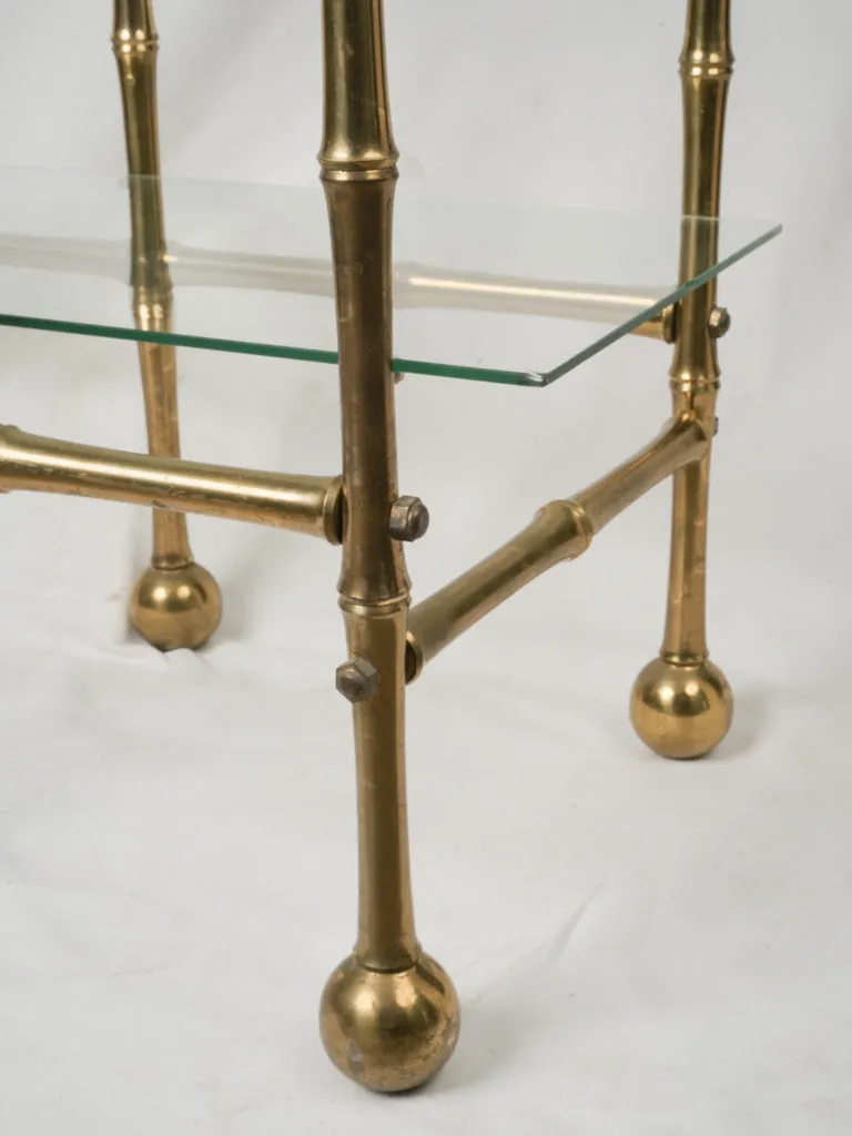 Vintage French Brass and Glass Faux Bamboo Étagère w/ Four Shelves 70"