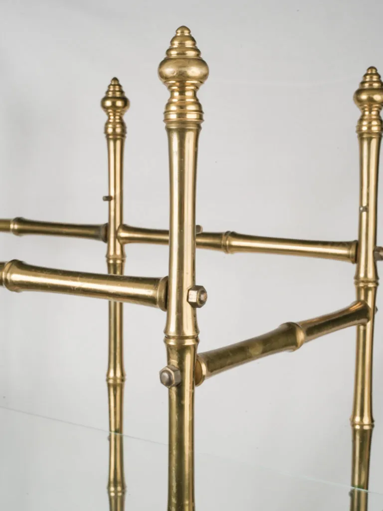 Vintage French Brass and Glass Faux Bamboo Étagère w/ Four Shelves 70"