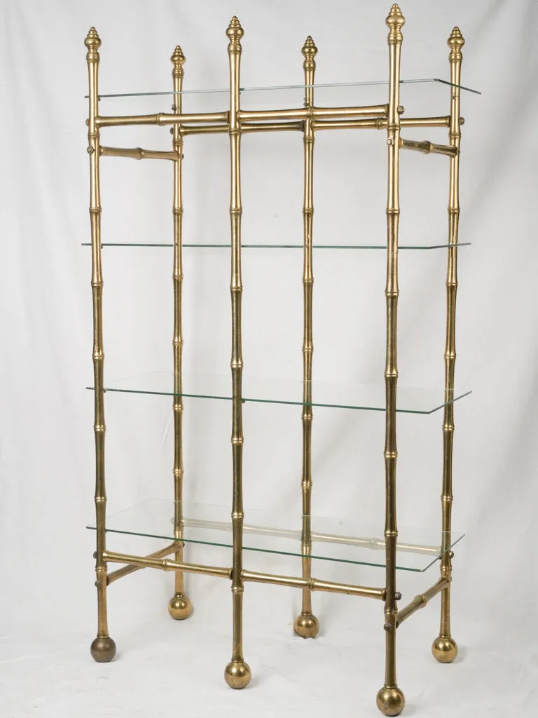 Vintage French Brass and Glass Faux Bamboo Étagère w/ Four Shelves 70"