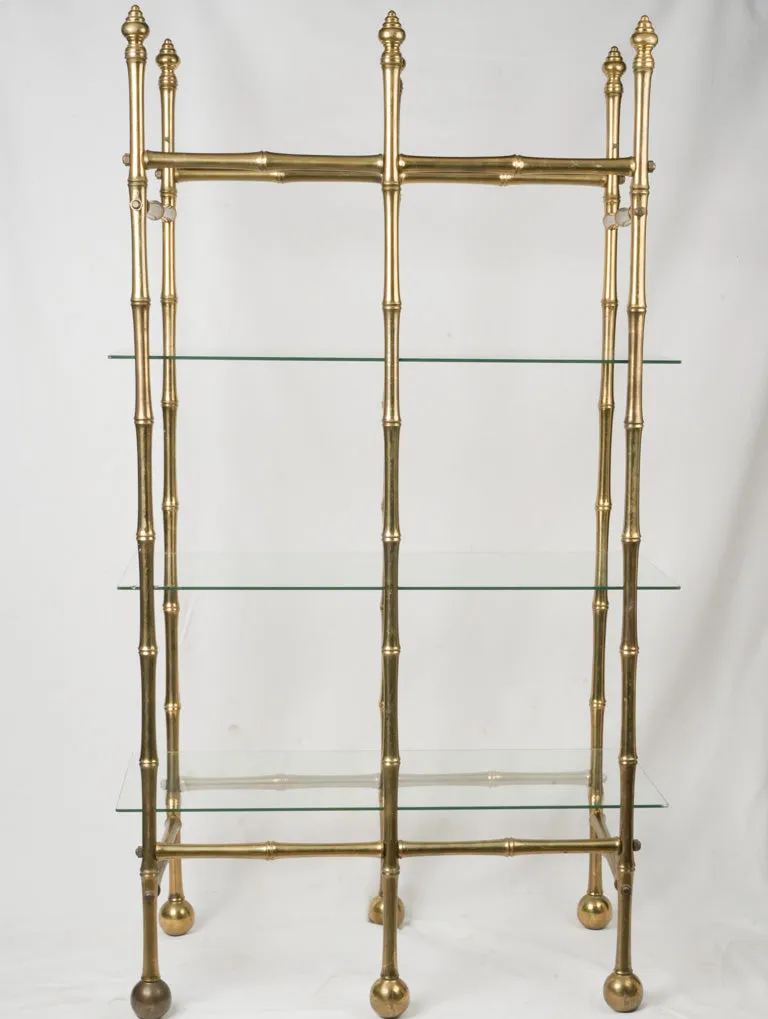 Vintage French Brass and Glass Faux Bamboo Étagère w/ Four Shelves 70"