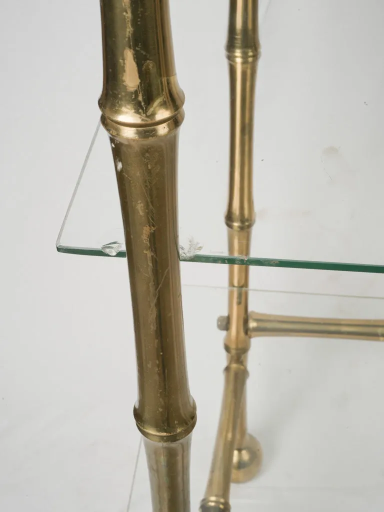 Vintage French Brass and Glass Faux Bamboo Étagère w/ Four Shelves 70"