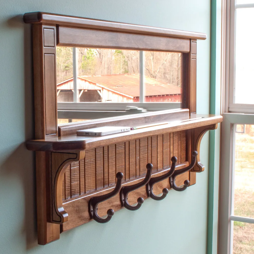 Wall Mirror Shelf & Coat Rack: FINISHED STAINED