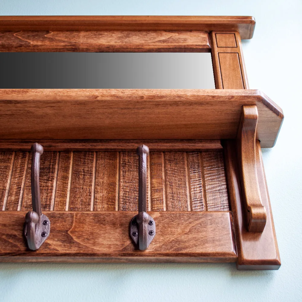 Wall Mirror Shelf & Coat Rack: FINISHED STAINED