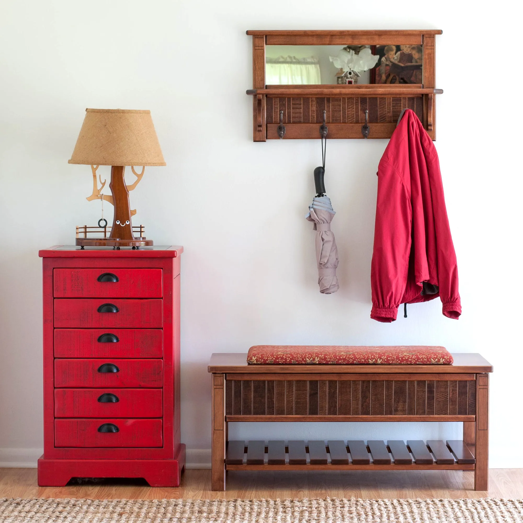 Wall Mirror Shelf & Coat Rack: FINISHED STAINED