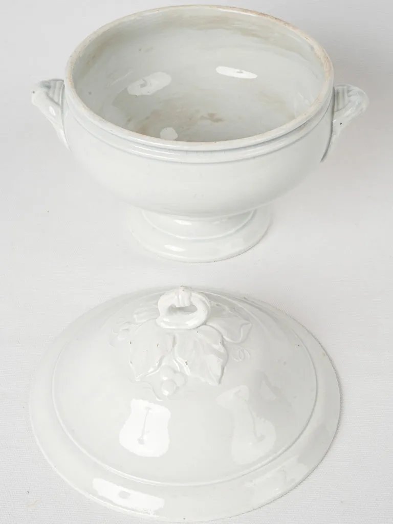 White Lidded Faience Tureen, Gien, Late 19th Century  9¾"