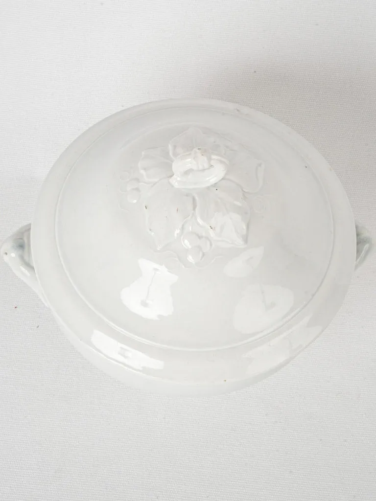 White Lidded Faience Tureen, Gien, Late 19th Century  9¾"