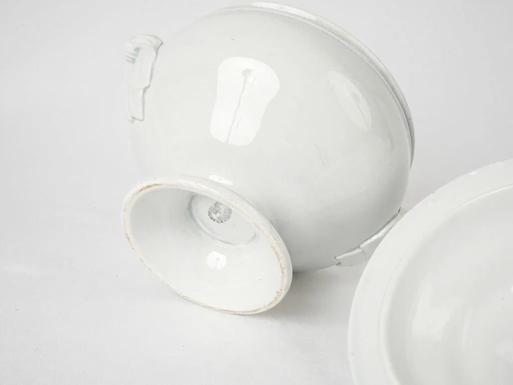 White Lidded Faience Tureen, Gien, Late 19th Century  9¾"