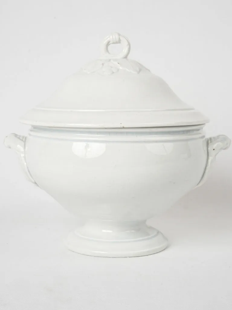 White Lidded Faience Tureen, Gien, Late 19th Century  9¾"