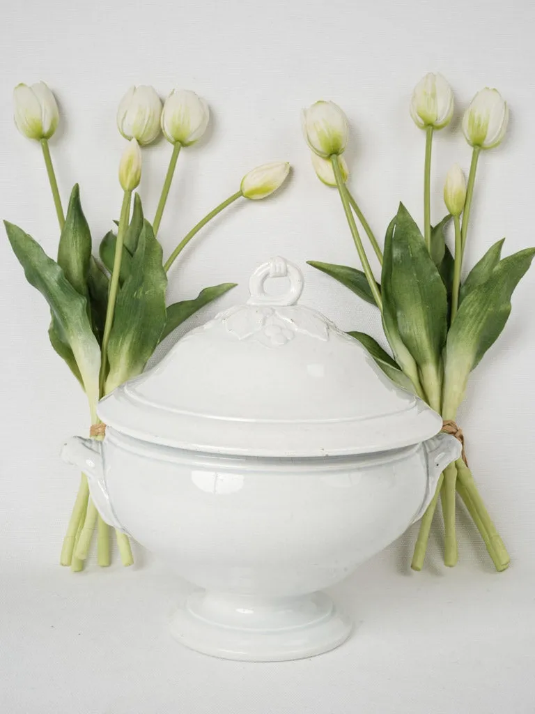 White Lidded Faience Tureen, Gien, Late 19th Century  9¾"