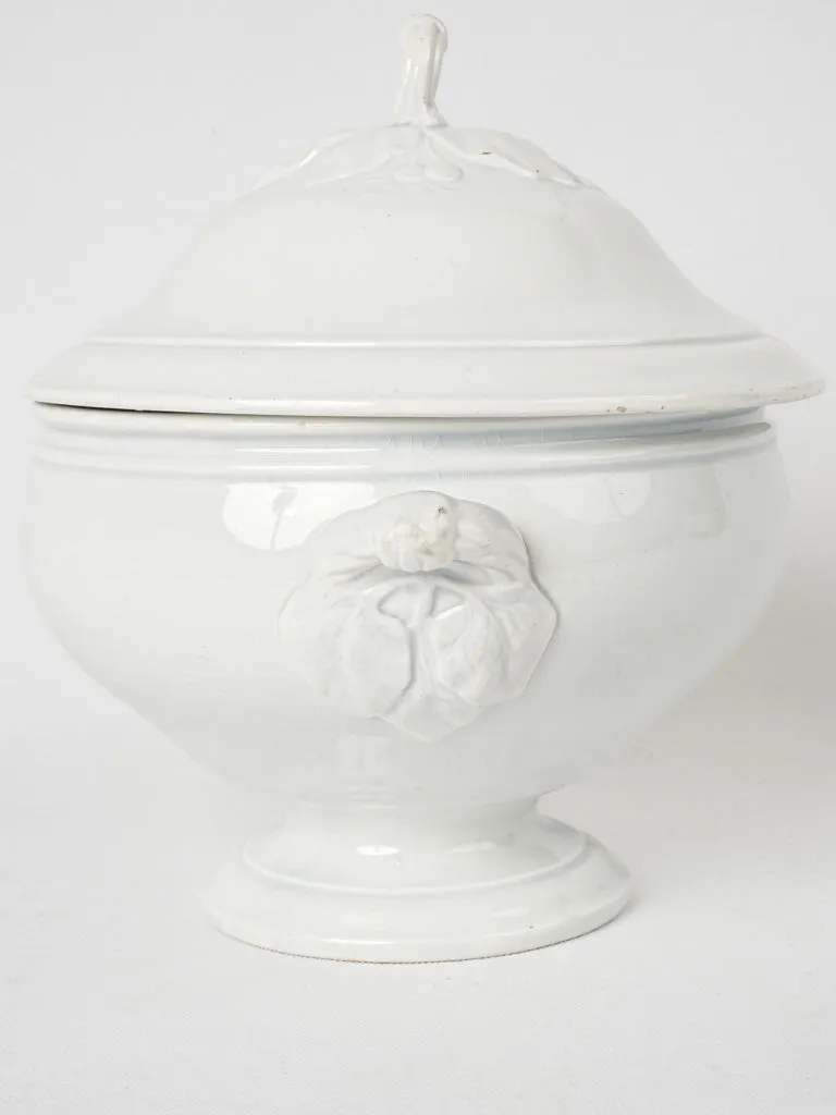 White Lidded Faience Tureen, Gien, Late 19th Century  9¾"