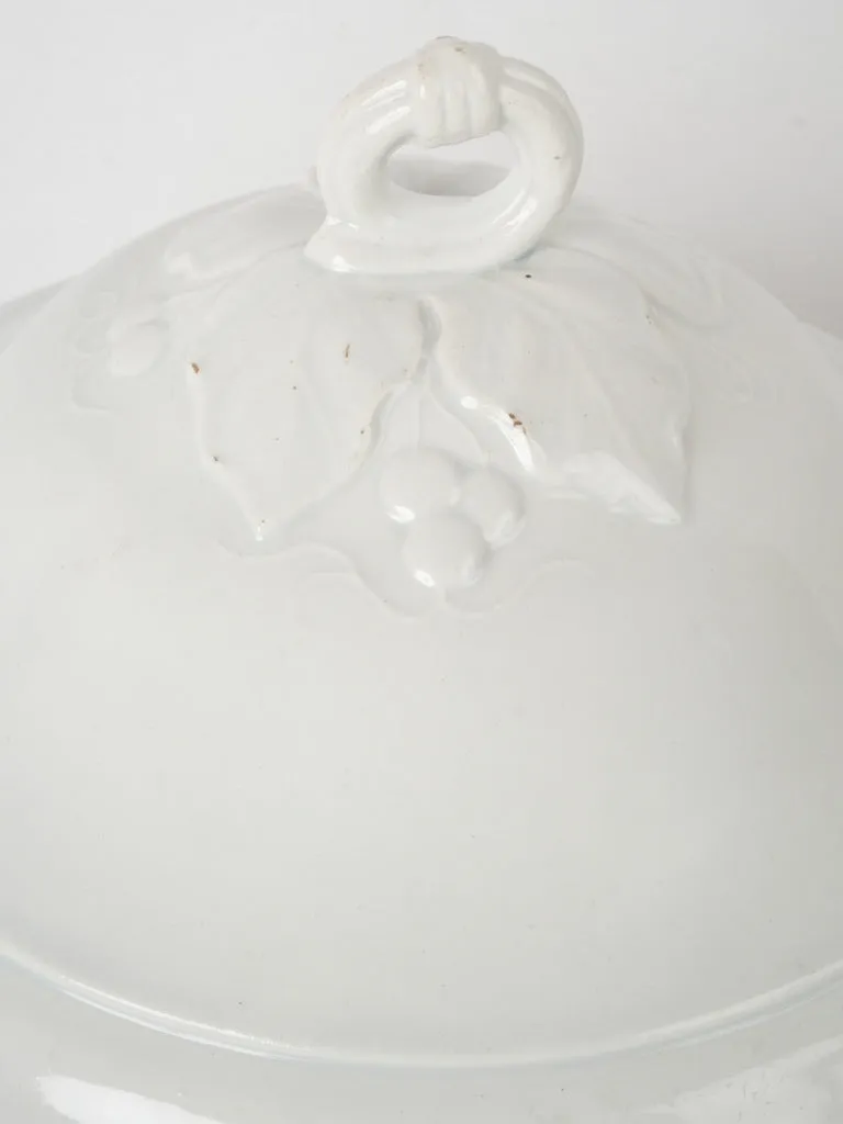 White Lidded Faience Tureen, Gien, Late 19th Century  9¾"