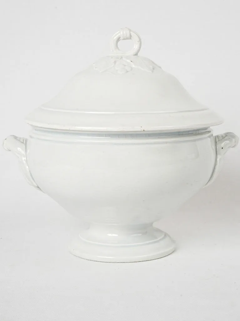 White Lidded Faience Tureen, Gien, Late 19th Century  9¾"