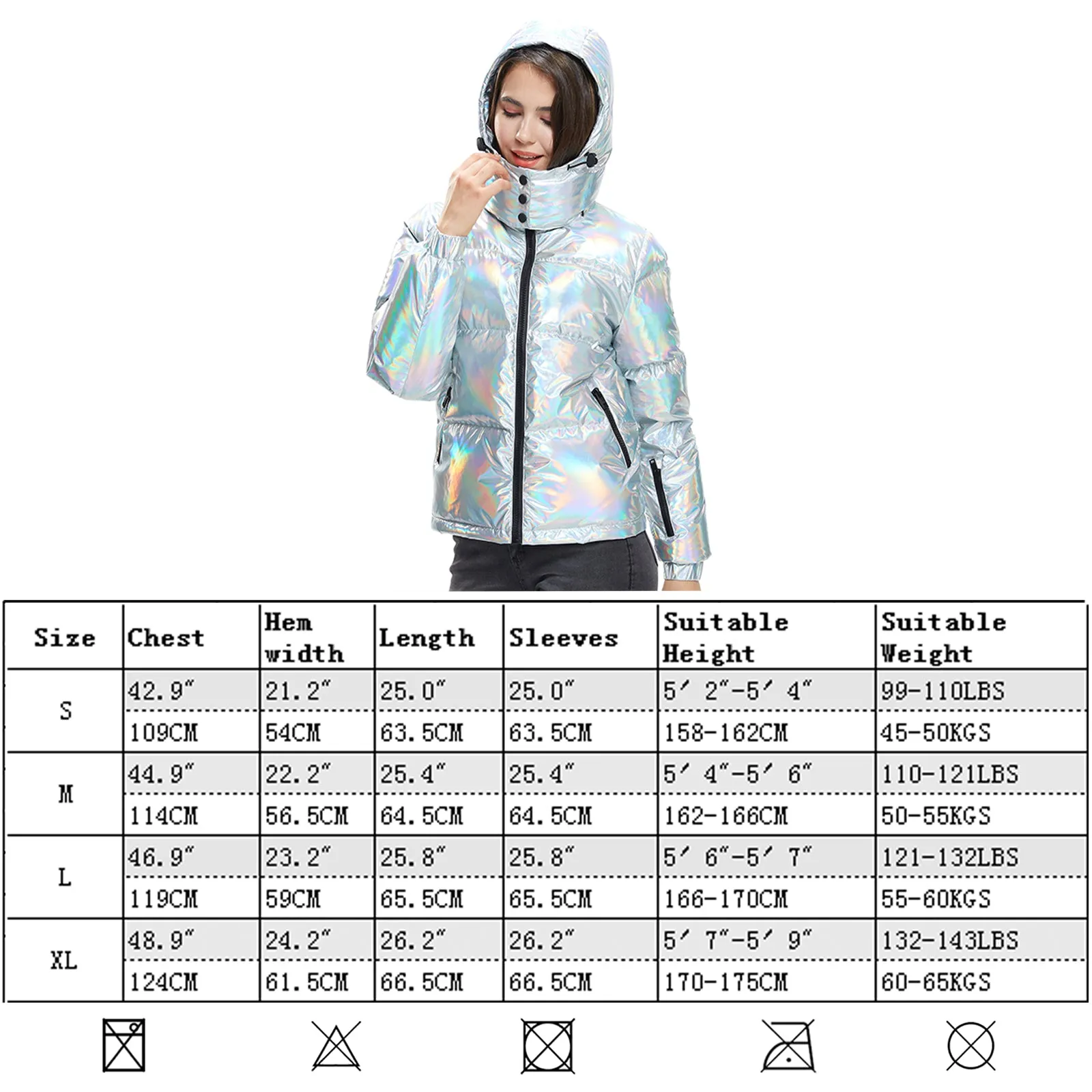 Women Winter Jacket in pure Goose Down colour Silver Puffer shiny hooded jacket