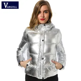 Women winter jackets Short warm coat Silver metal color bread style 2017 ladies parka winterjas dames abrigos mujer invierno
