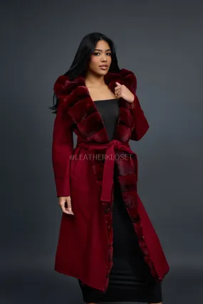 Women's Tamia Cashmere Trench Coat With Full Rex Trimming [Burgundy]