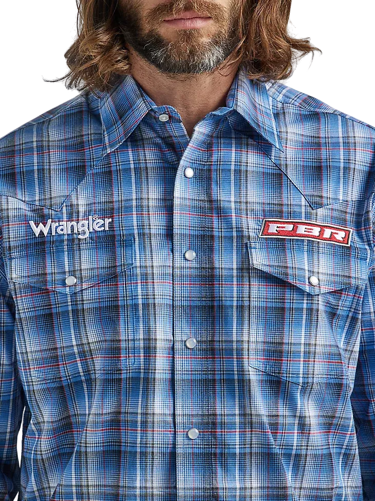 Wrangler Men's PBR Logo Navy Blue Snap Shirt