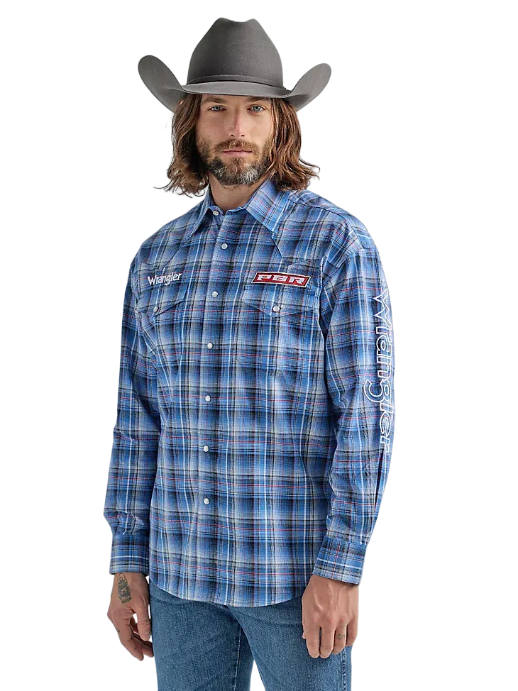 Wrangler Men's PBR Logo Navy Blue Snap Shirt